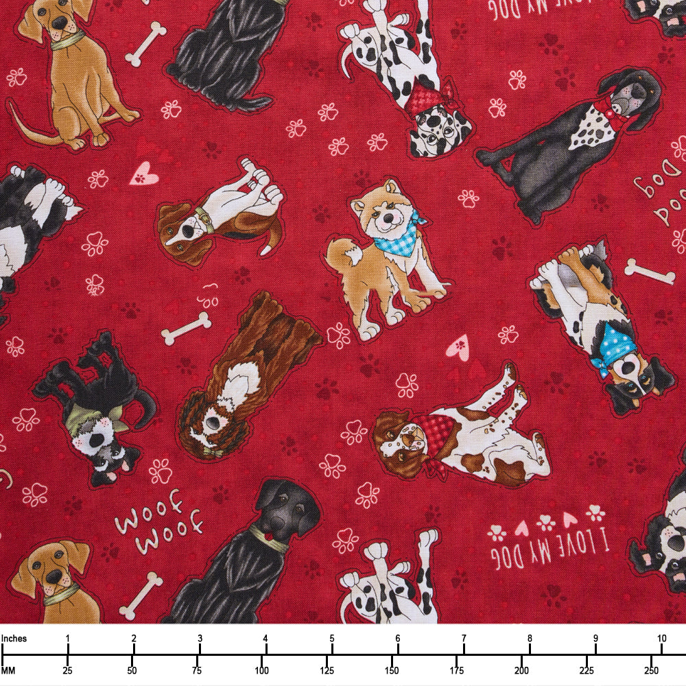 Henry Glass Home is Where the Dog Is II Medium Dogs 1858 88 Red - 28-inch EOB Special