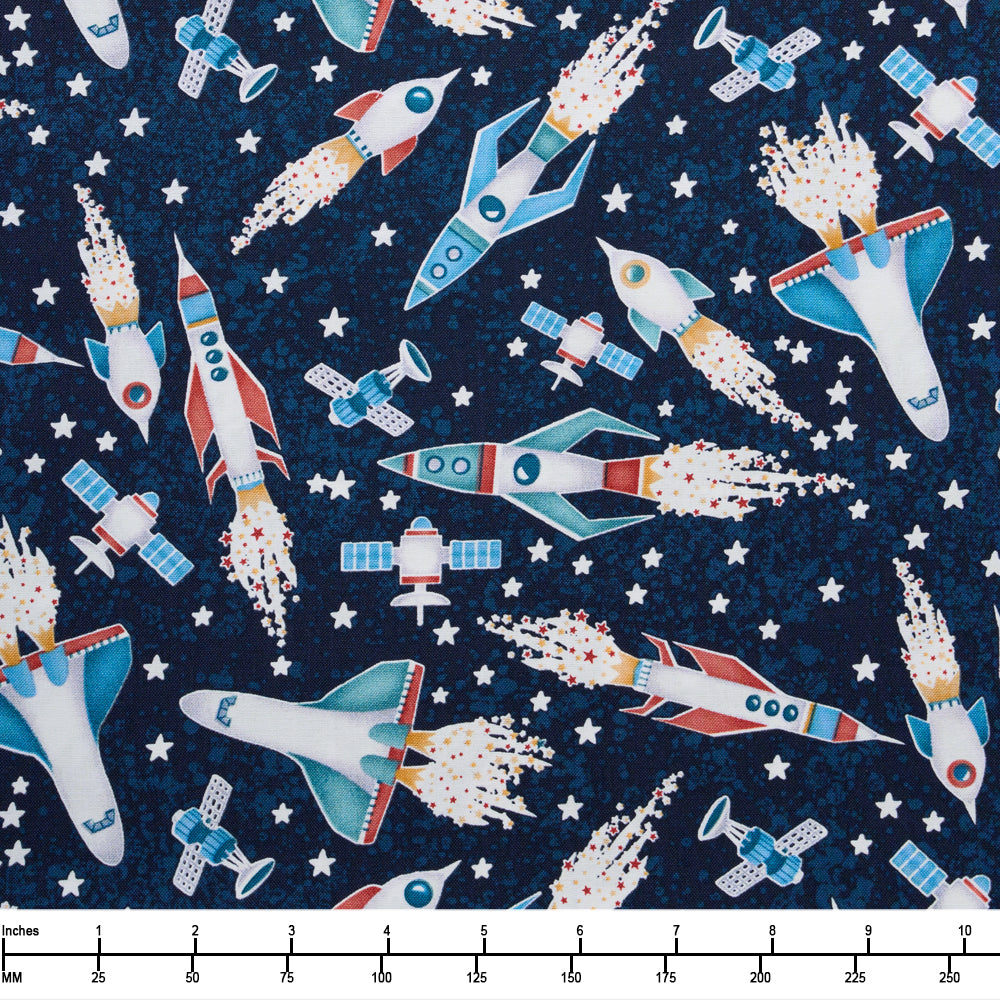 Henry Glass Milky Way Tossed Stars 2113G 78 Navy - 28-inch EOB Special