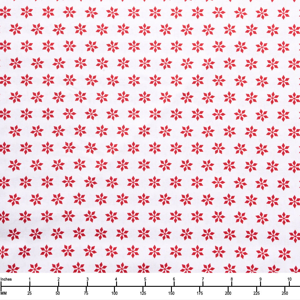 Henry Glass Blizzard Fun Graphic Snowflake 2058 08 White Red - 32-inch EOB Special