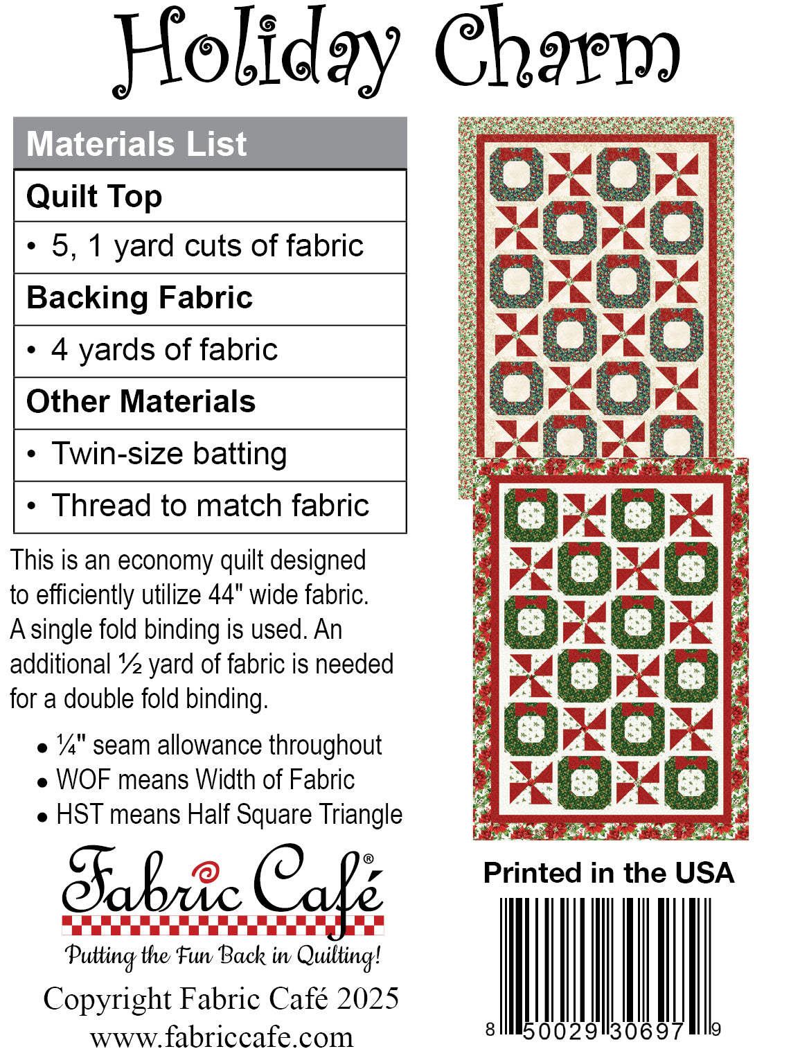 Holiday Charm 5-Yard Quilt Pattern