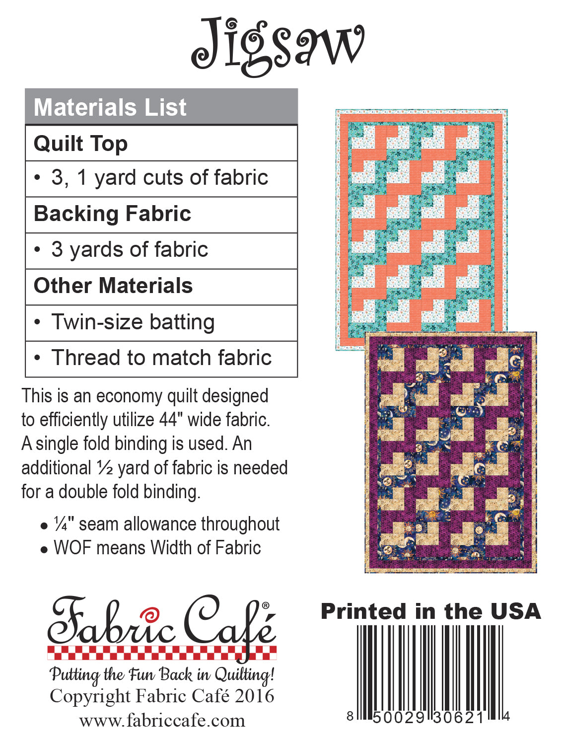 Jigsaw 3-Yard Quilt Pattern