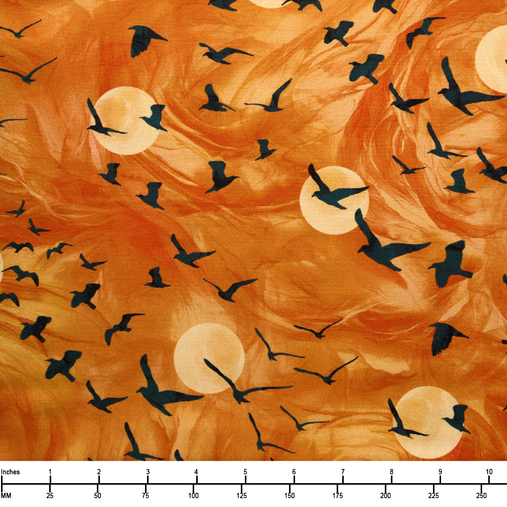 Northcott Raven's Call Flying Ravens Orange DP28948 54 - 22-inch EOB Special