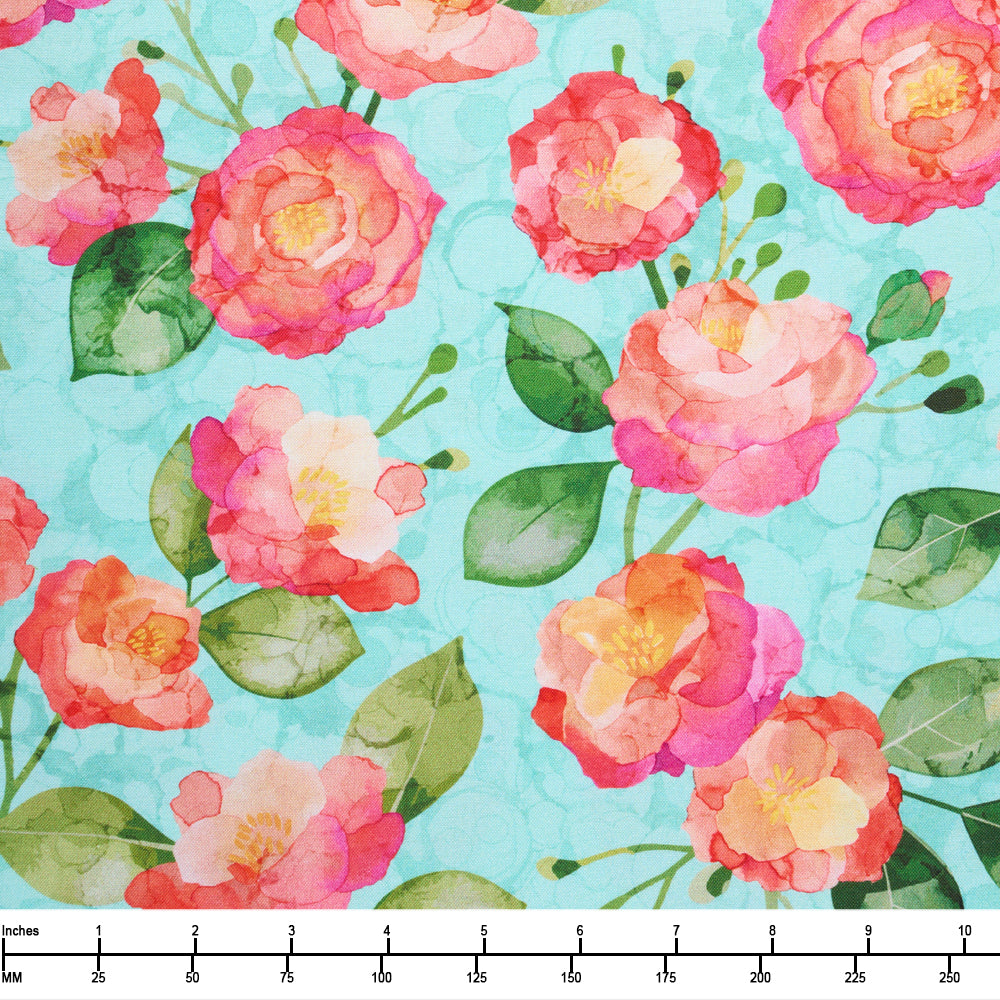 Northcott Veranda Feature Floral Turquoise DP28397 62 - By The Yard