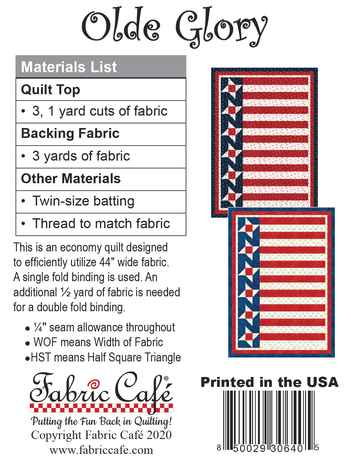 Olde Glory 3-Yard Quilt Pattern