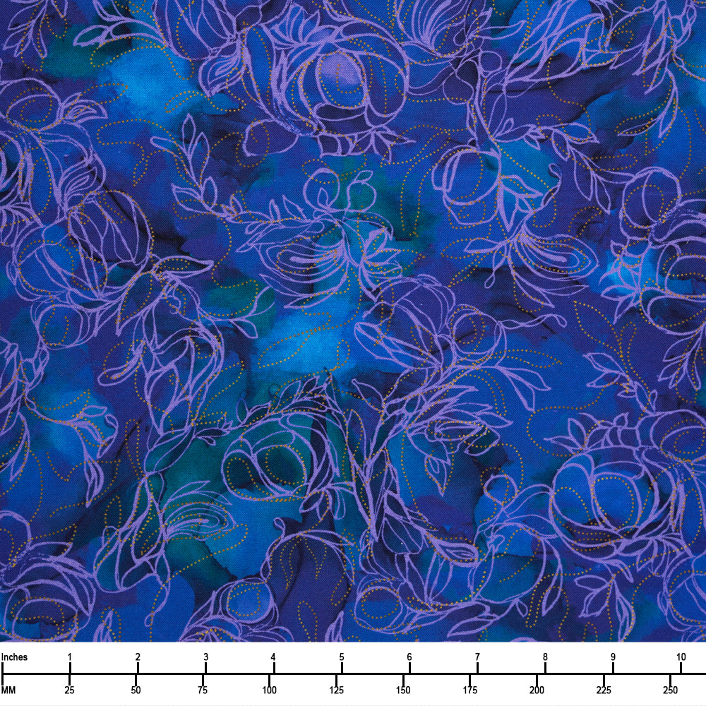 P&B Textiles Painted Sea Flowing Linework PSEA 05944 DV - 22-inch EOB Special