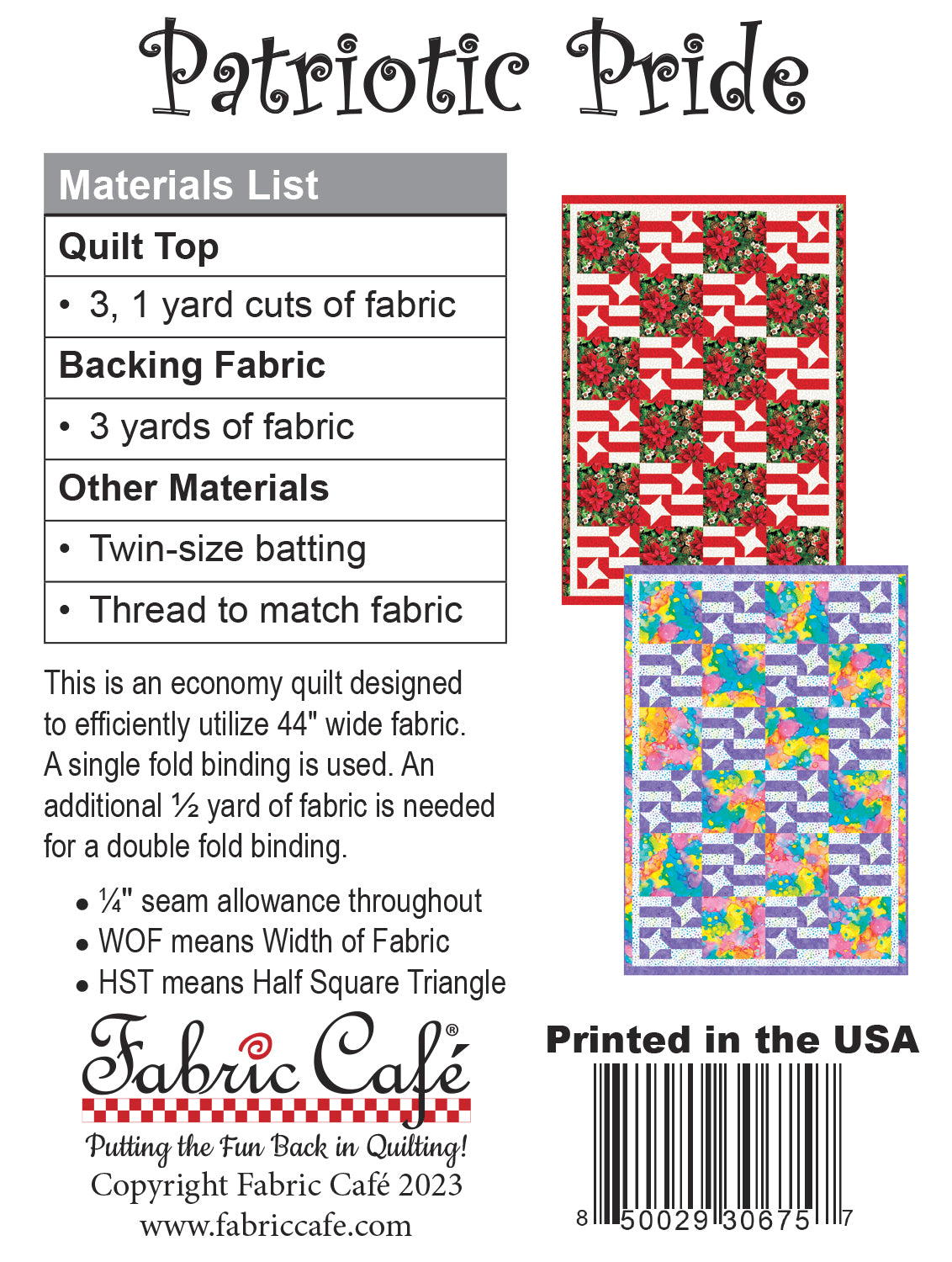 Patriotic Pride 3-Yard Quilt Pattern