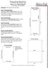 Documente with images and written instructions on how to prepare a backing with 44 inch wide fabric for a 3-yard quilt