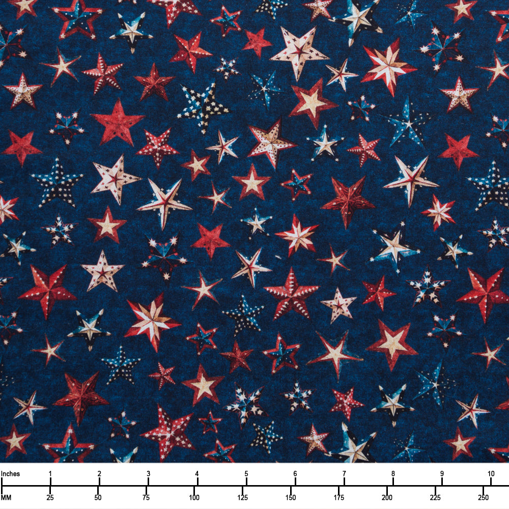 QT Fabrics All American Snowman Stars 32046 N Navy - 22-inch EOB Special