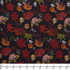 QT Fabrics Autumn Stitches Leaf Toss Black 2600 32033 J - 22-inch EOB Special