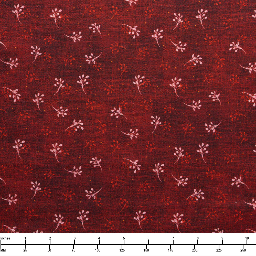 QT Fabrics Autumn Stitches Sprigs Brick 2600 32035 M - 22-inch EOB Special