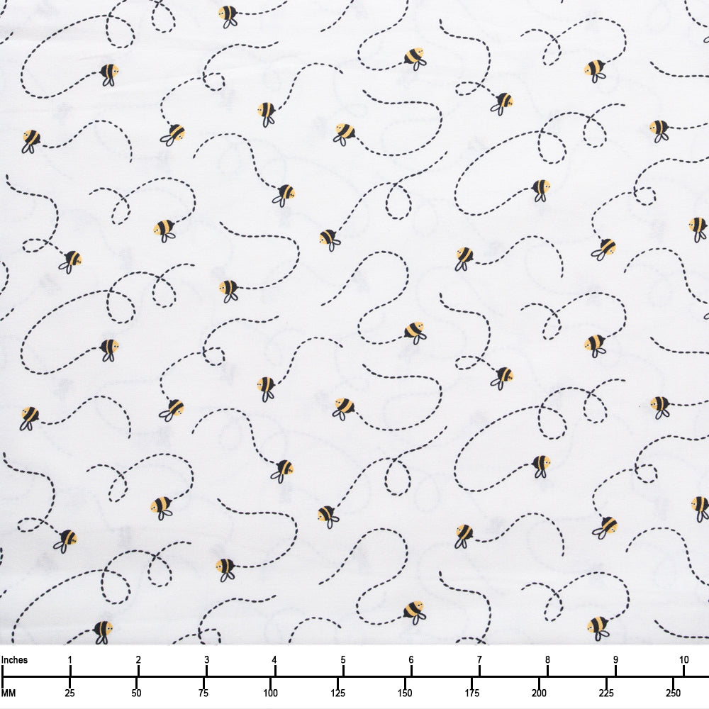 QT Fabrics Be Kind and Curious Bee Swirl Ecru 2600 31240 E - 22-inch EOB Special