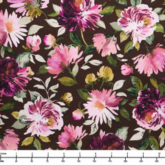 QT Fabrics Dahlia Dreams Dahlias Chocolate 31530 A - 32-inch EOB Special