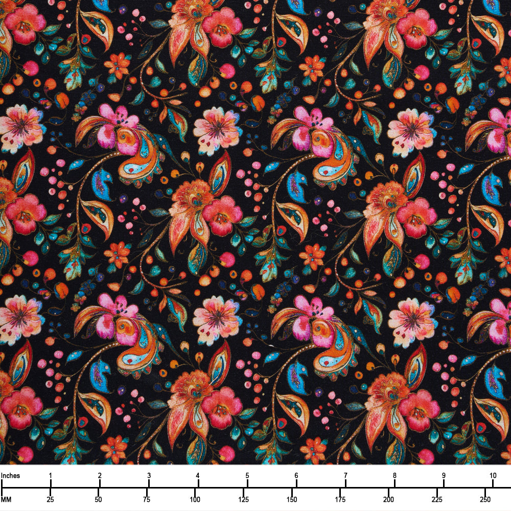 QT Fabrics Fluttering Gardens Butterfly Floral Paisley Black 31731 J Black  - By The Yard