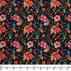 QT Fabrics Fluttering Gardens Butterfly Floral Paisley Black 31731 J Black  - By The Yard