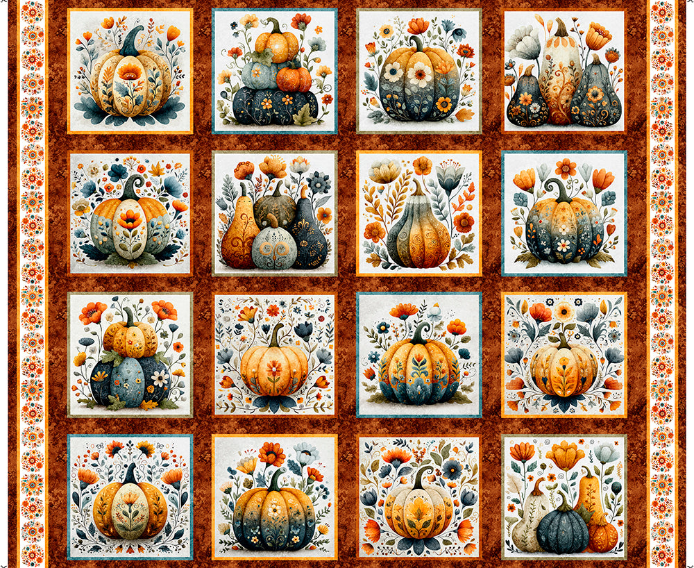 QT Fabrics Harvest Hollow Decorative Pumpkin Picture Patch Burnt Umber 31984 A - 32-inch EOB Special