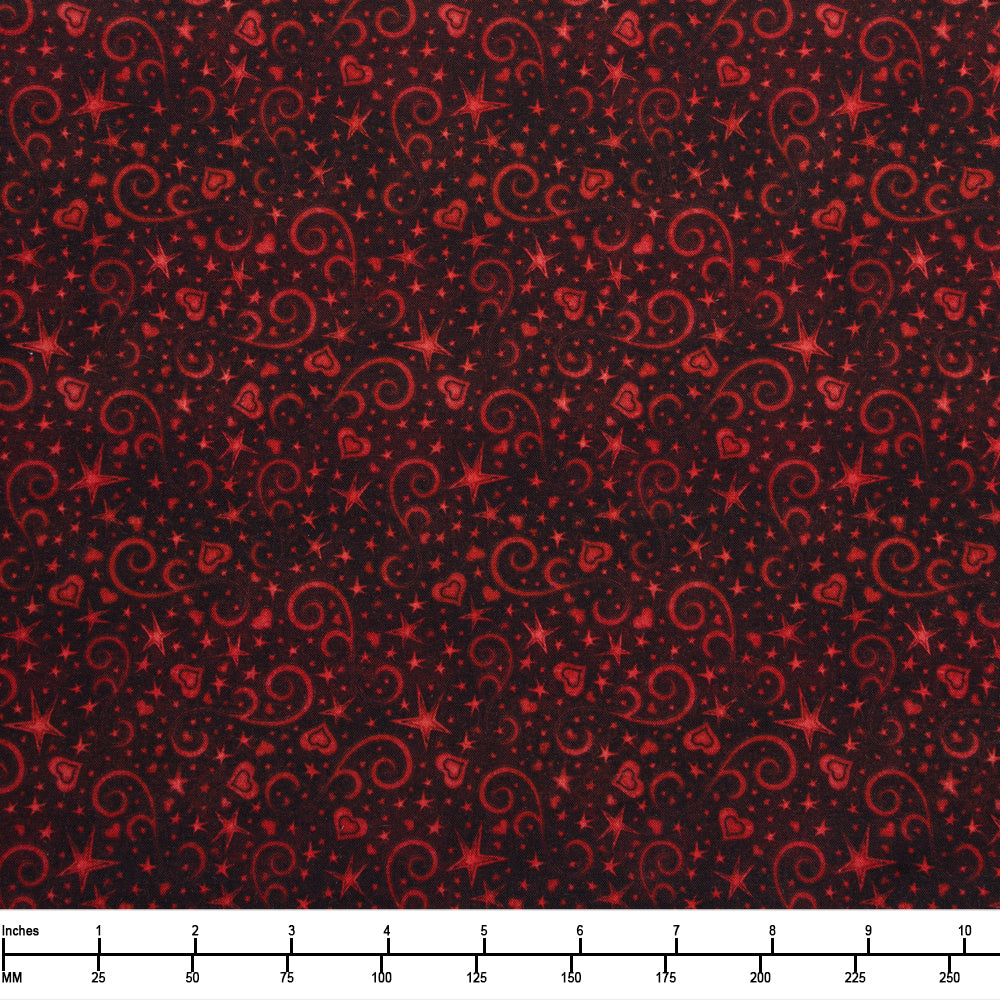 QT Fabrics Hearts & Hugs Hearts & Scroll Garnet 31651 M - 22-inch EOB Special