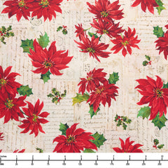 QT Fabrics Poinsettia Greetings Poinsettia Toss Cream 31083 E - 22-inch EOB Special