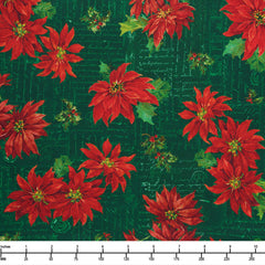 QT Fabrics Poinsettia Greetings Poinsettia Toss Forest 2600 31083 F - By The Yard