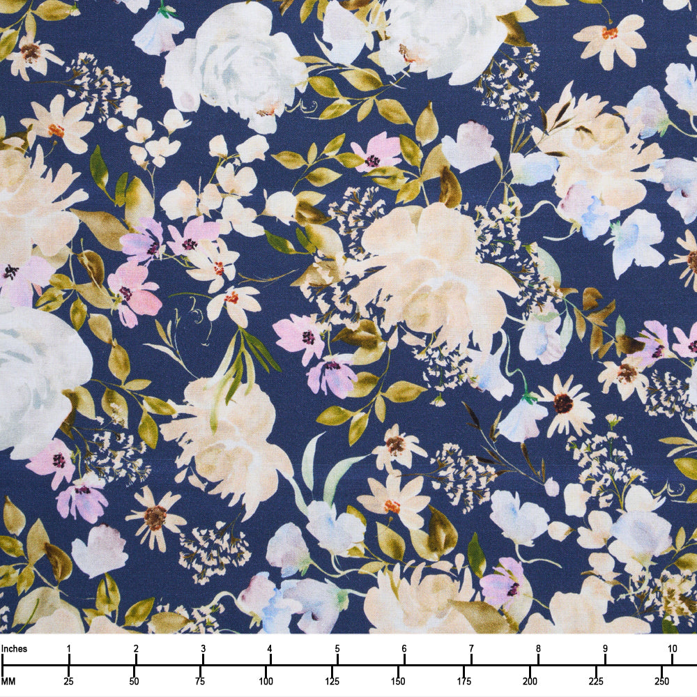 QT Fabrics Serendipity Large Floral Navy 32134 N - By The Yard