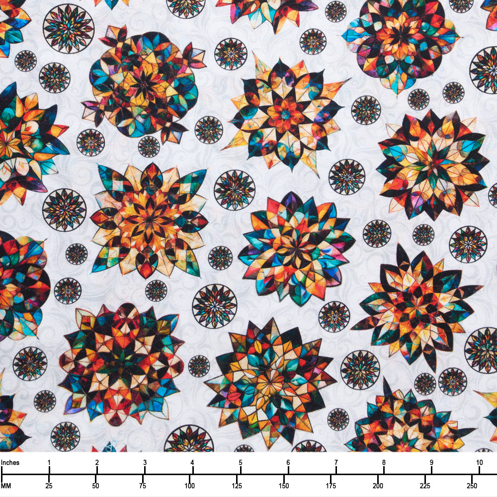 QT Fabrics Solstice Kaleidoscope Medallions White 31229 Z - 32-inch EOB Special