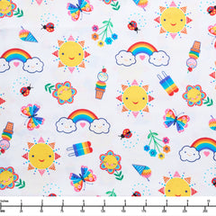 QT Fabrics Sunshine & Rainbows Ice Cream Rainbow Sun Allove White 31506 Z - 28-inch EOB Special
