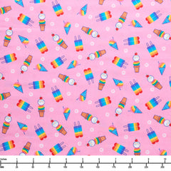 QT Fabrics Sunshine & Rainbows Icecream Toss Pink 31508 P - 32-inch EOB Special