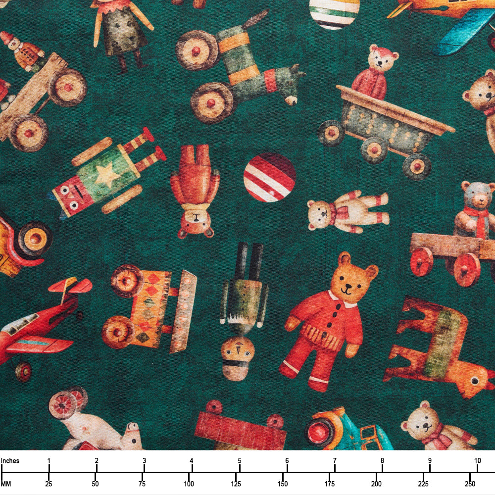 QT Fabrics Santas Workshop Toy Toss Forest 31075 F - 22-inch EOB Special