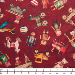 QT Fabrics Santas Workshop Toy Toss Red 31075 R - 32-inch EOB Special