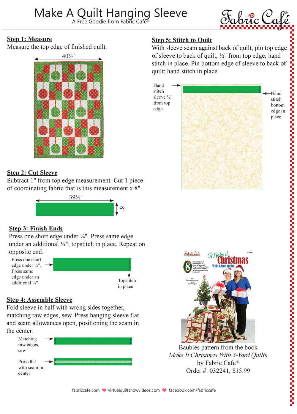 Instructions for making a quilt hanging sleeve with step-by-step guide and images.