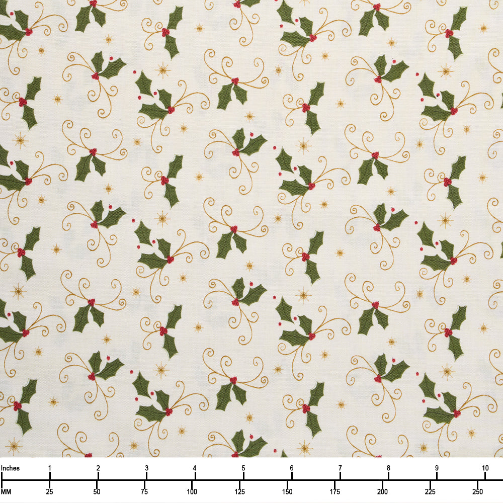Riley Blake Christmas Greetings Holly Cream C17663 Cream - 22-inch EOB Special