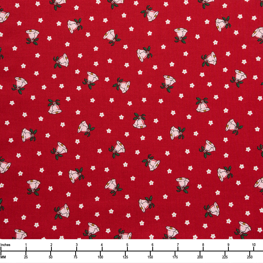 Riley Blake Mistletoe and Holly Mistle Scattered Bells Barn Red C16404 Barnred - By The Yard