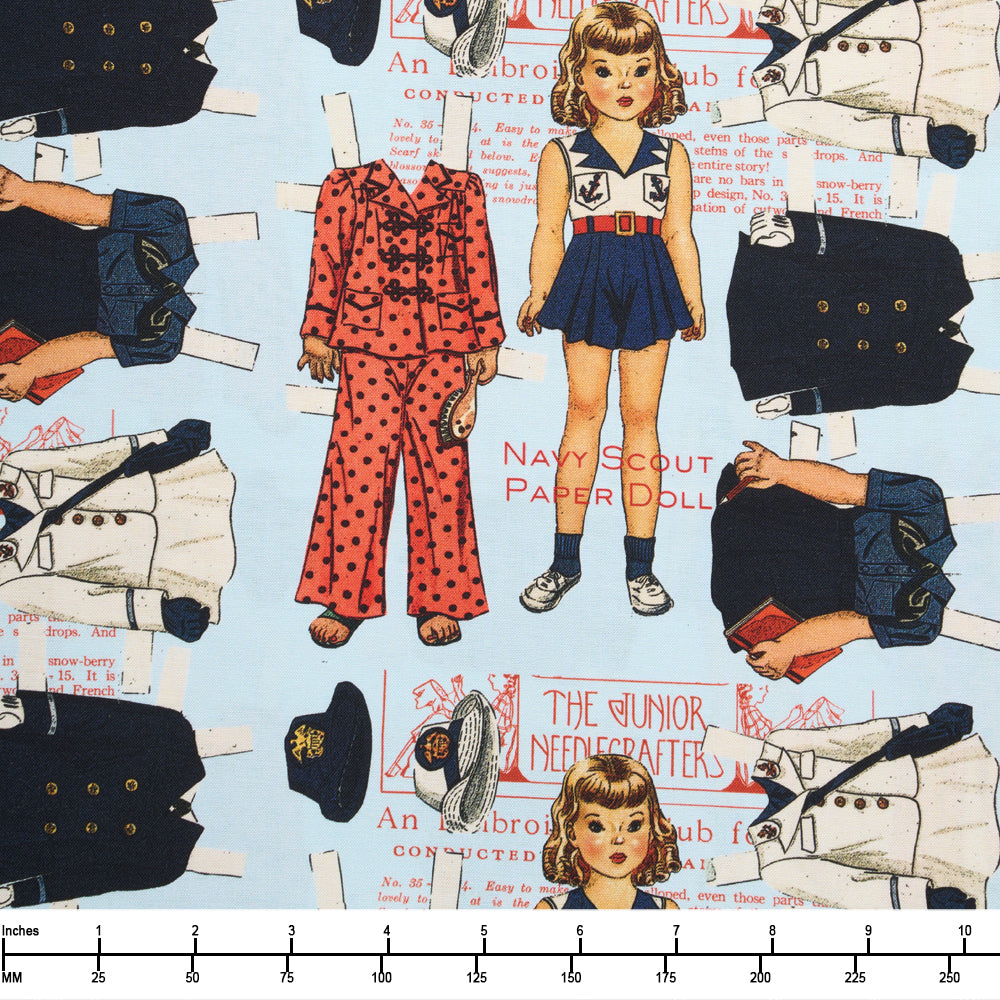 Riley Blake Sew America Navy Scout Paper Doll Blue CD17344 Blue - 28-inch EOB Special