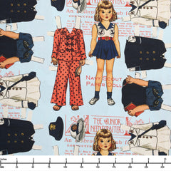 Riley Blake Sew America Navy Scout Paper Doll Blue CD17344 Blue - 28-inch EOB Special
