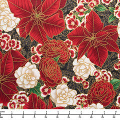 Robert Kaufman Holiday Flourish Peppermint Twist Black SRKM 22946 2 - 22-inch EOB Special