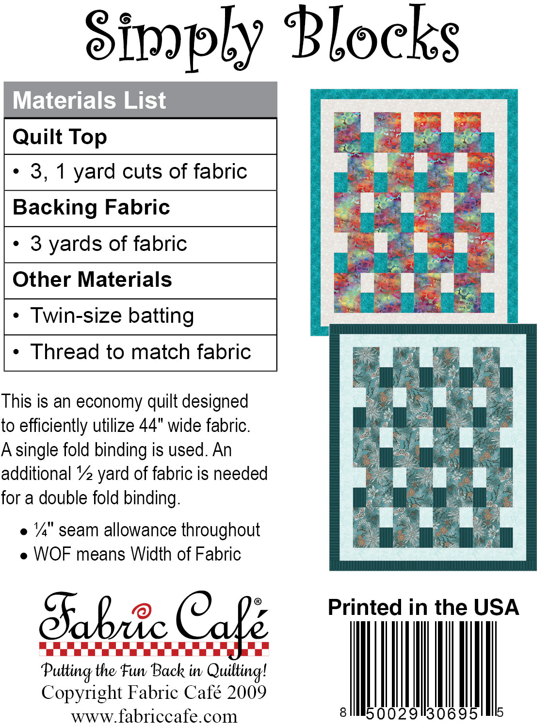 Simply Blocks 3-Yard Quilt Pattern