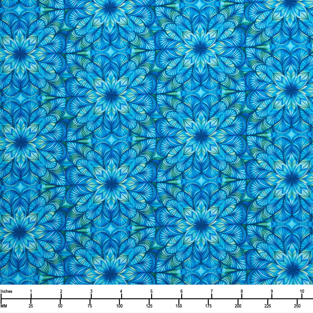 Studio E Floral Fusion Geometric Flower 8696 76 Blue Green - By The Yard