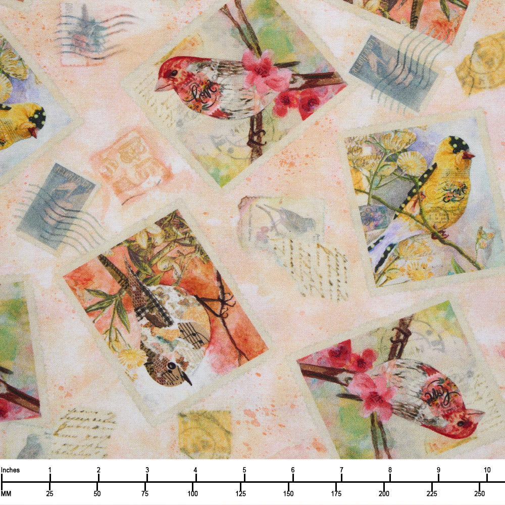 Studio E Air Mail Postcard Toss 8498 38 Peach - 22-inch EOB Special