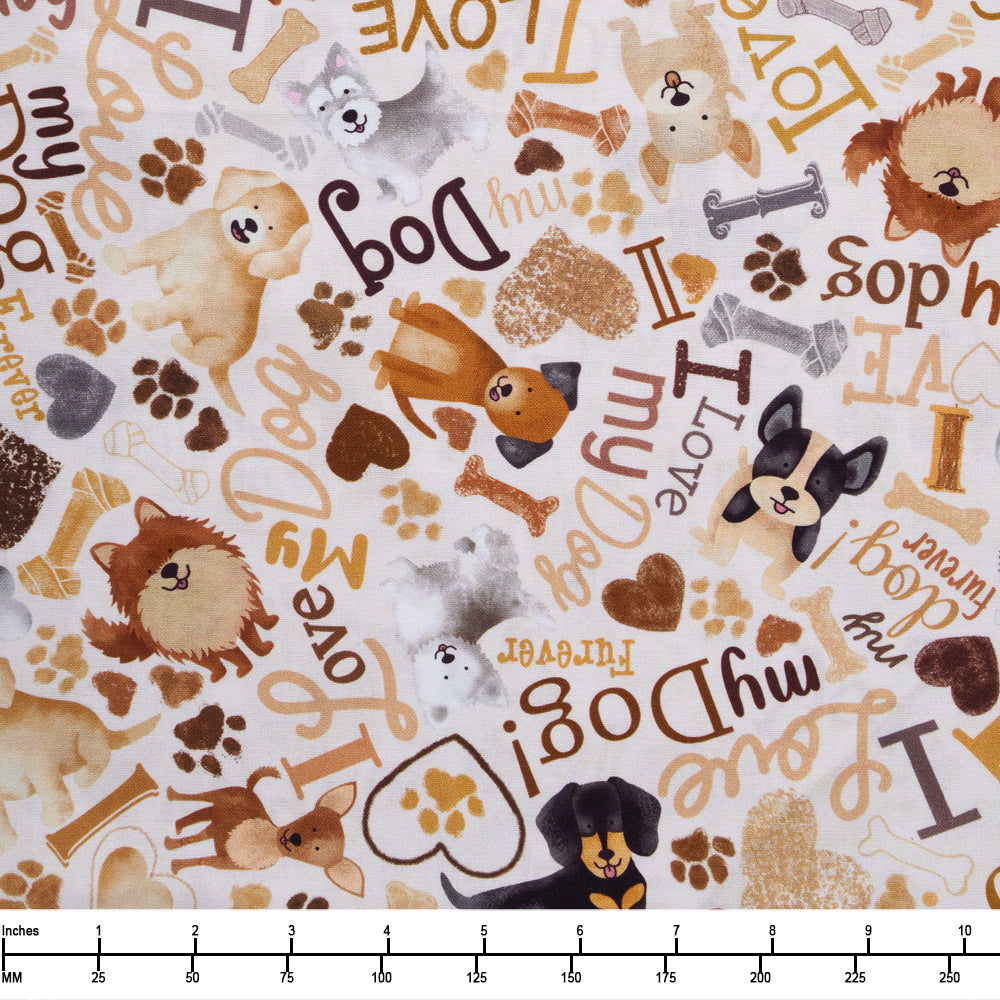 Timeless Treasures Dogs Rule Tossed Dogs and Words Dog CD3317 Cream - 22-inch EOB Special