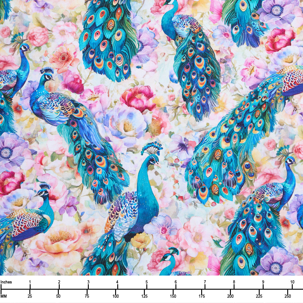 Timeless Treasures Wild Beauty Peacocks on Floral Plume CD3962 Multi - By The Yard