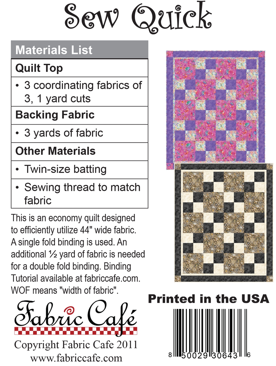 Sew Quick Downloadable 3 Yard Quilt Pattern