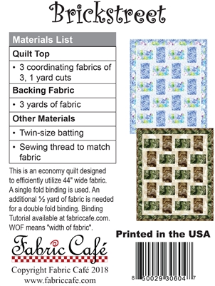 Fabric Cafe Quilt Pattern Brick Street Make it with 3 yards! 43x57