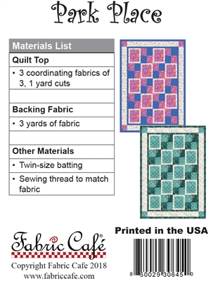 Fabric Cafe - Park Place - 3 Yard Quilt Pattern - 092128-01
