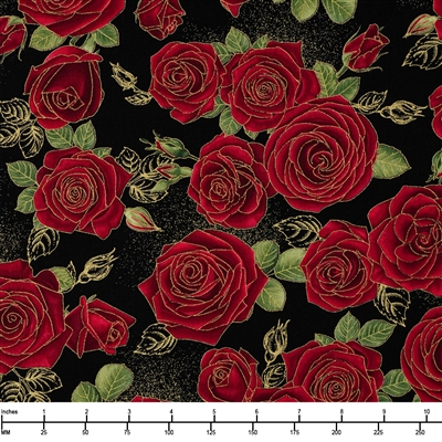 Timeless Treasures Gilded Rose Gilded Red Metallic Roses Medium Rose- Cm1251 Black