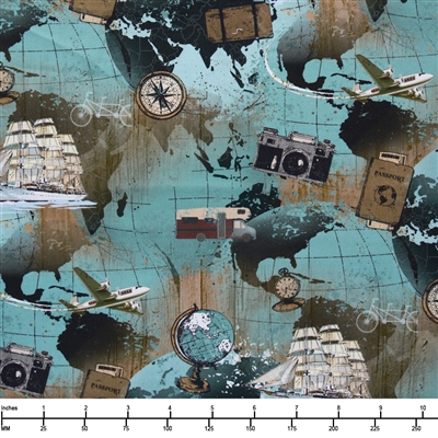 Clothworks Explore World Map Y4297 103 Light Teal