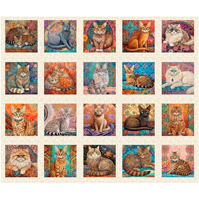 QT Fabrics Quilt Room Kitties Cat Picture Patches Cream  - 32-inch EOB Special