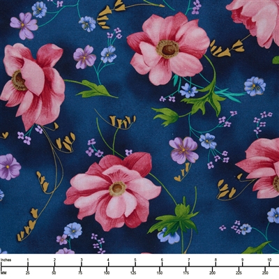 QT Fabrics Fiore Large Floral Indigo 30644 W - 32-inch EOB Special