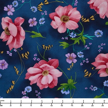 QT Fabrics Fiore Large Floral Indigo 30644 W - 22-inch EOB Special