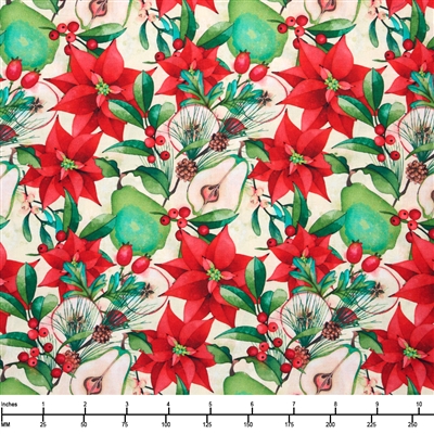 QT Fabrics PEPPERMINT CHRISTMAS POINSETTIA & FRUIT E 1649 29660 E 15O - 32-inch EOB Special