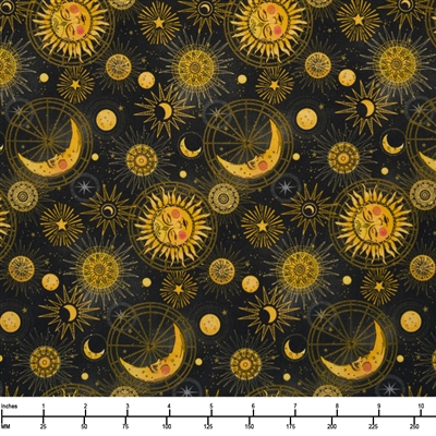 Blank Quilting Celestial Moons Suns and Stars Galaxy Charcoal 3282 95 - 22-inch EOB Special