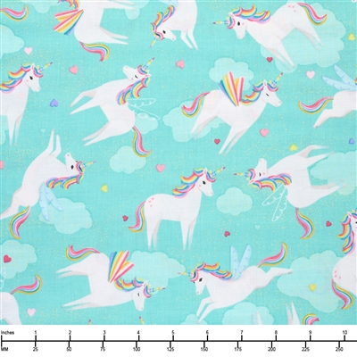 Clothworks Unicorn Love Tossed Unicorns Y3601 101 Turquoise - 22-inch EOB Special